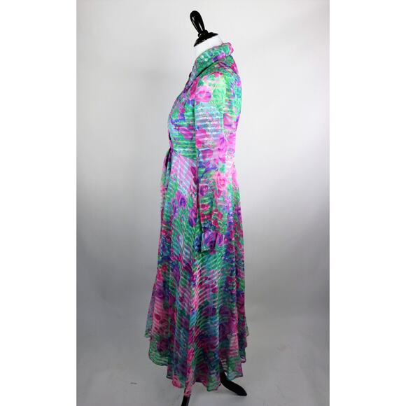 Vintage 1970s Floral Print Midi Long Sleeve Shirt Dress Coco California Medium - Picture 6 of 10